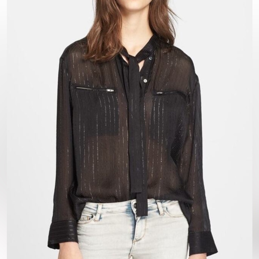 IRO Knox black silk blouse/tunic with silver threading size 38